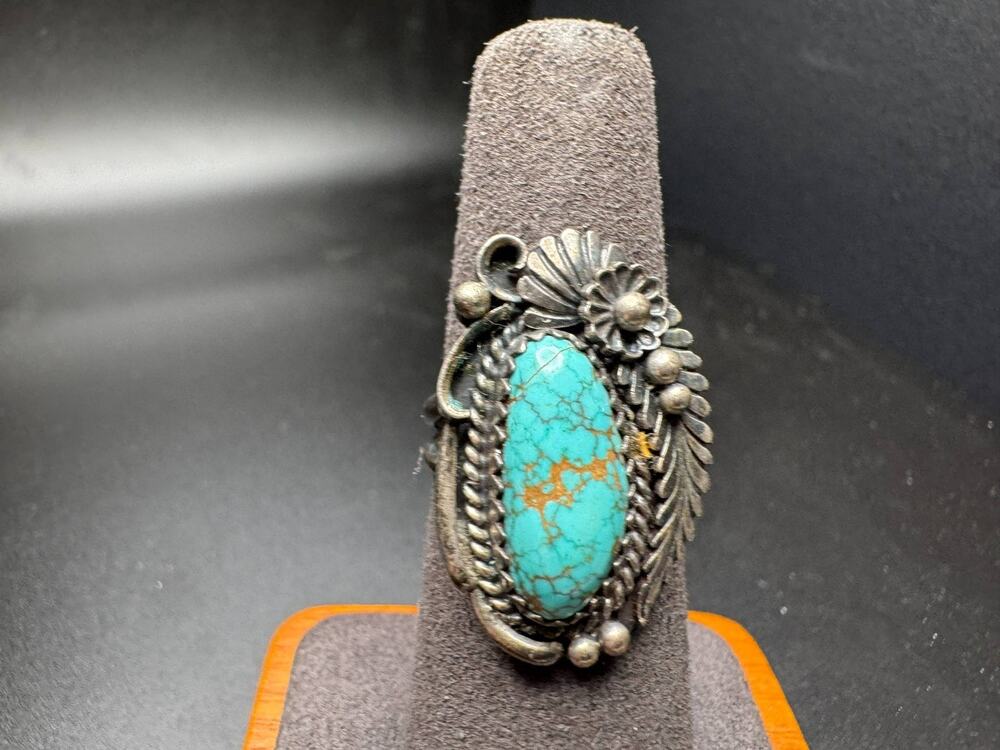 Vintage Native American Style Sterling Silver 925 Turquoise Statement Ring Sz 9